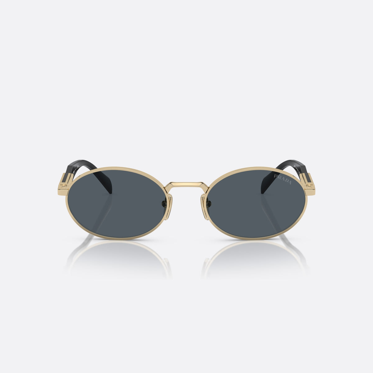 Prada PR 65ZS ZVN-09T sunglasses, gold oval frame for women, plain metal bridge, brand logo plaque on temple
