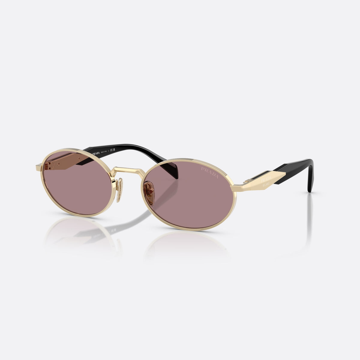 Prada PR 65ZS ZVN-20I sunglasses, gold oval frame, unisex, plain metal bridge, brand lettering on temples