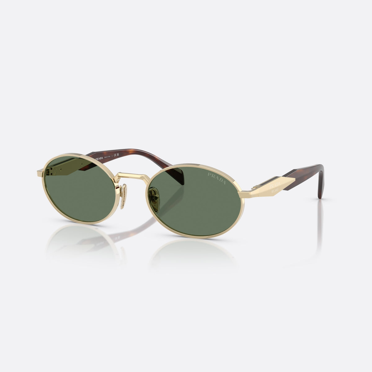 Prada PR 65ZS ZVN70L sunglasses, gold oval frame for women, metal bridge with angled top