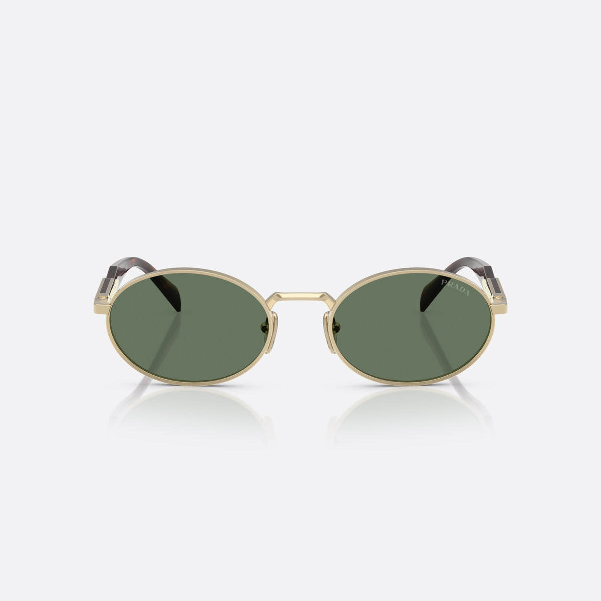 Prada PR 65ZS ZVN70L sunglasses, gold oval frame for women, metal bridge with angled top, front view