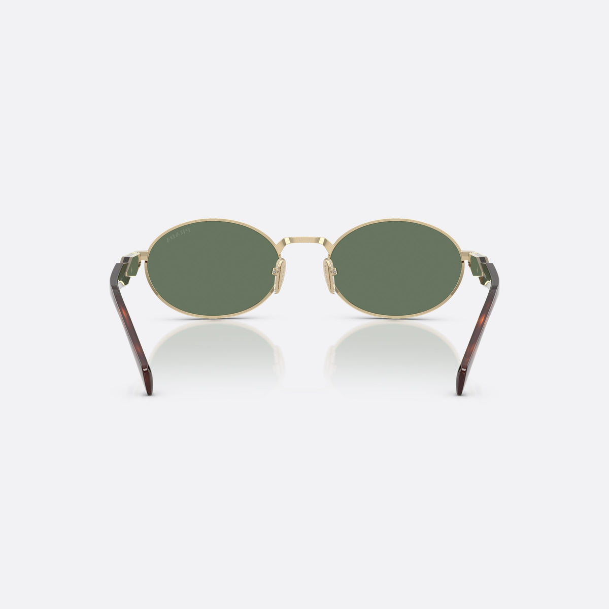 Prada PR 65ZS ZVN70L sunglasses, gold oval frame for women, metal bridge with angled top, back view