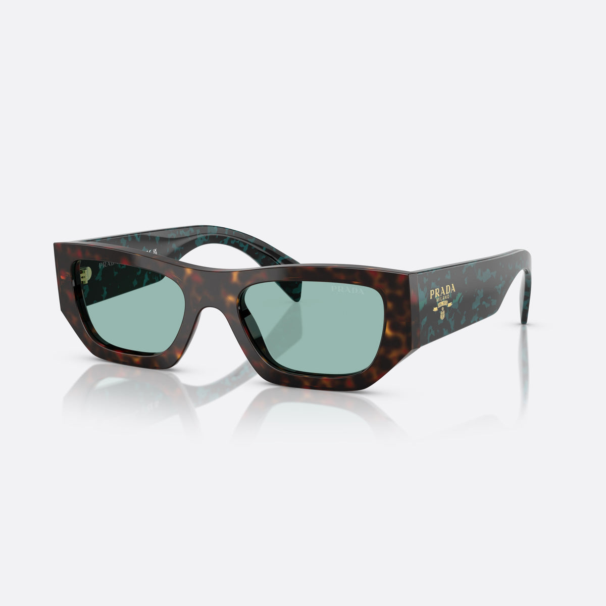 Prada PR A01S 18Z40K sunglasses, havana pillow frame for women, plain bridge, brand lettering on temples, full-rim frame