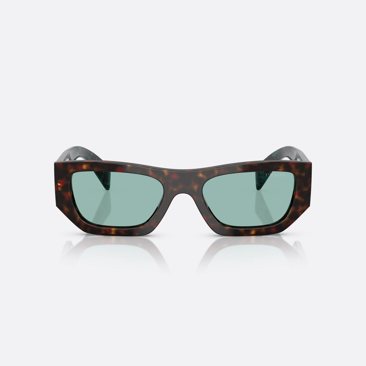 Prada PR A01S 18Z40K sunglasses, havana pillow frame for women, plain bridge, brand lettering on temples, full-rim frame, front view