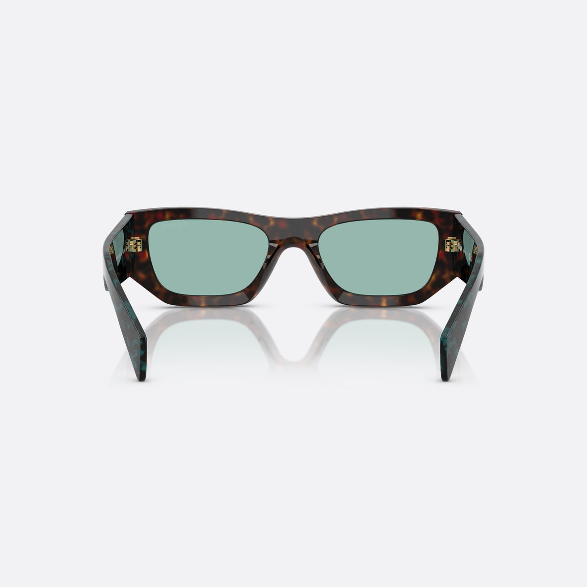 Prada PR A01S 18Z40K sunglasses, havana pillow frame for women, plain bridge, brand lettering on temples, full-rim frame, back view