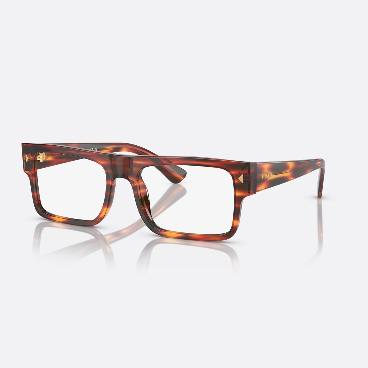 Rame ochelari de vedere Prada PR A01V 13O-1O1 M, geometrica havana, pentru bărbați, punte dublă simplă, literele brandului pe brațe