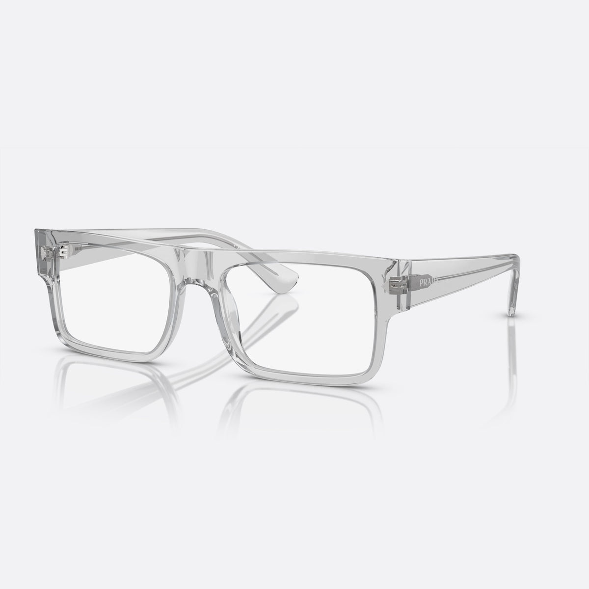 Prada PR A01V 17P-1O1 M eyeglasses, grey geometric frame for men, plain bridge, integrated into rim, slim tapered temples