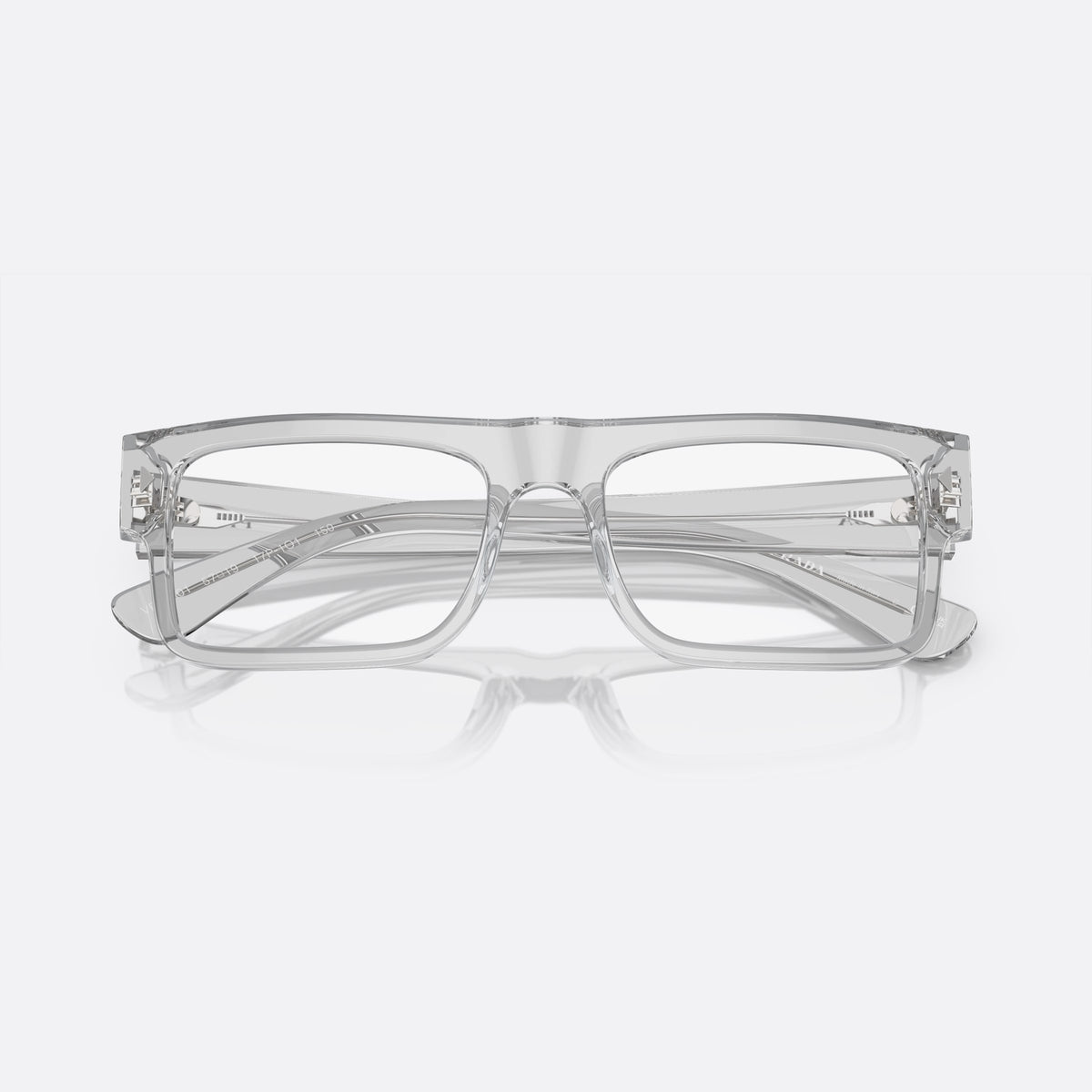 Prada PR A01V 17P-1O1 M eyeglasses, grey geometric frame for men, plain bridge, integrated into rim, slim tapered temples, folded