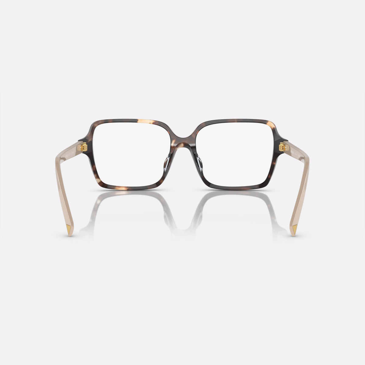Prada PR A02V 07R-1O1 D eyeglasses, havana rectangle frame for women, plain double bridge, brand lettering on temples