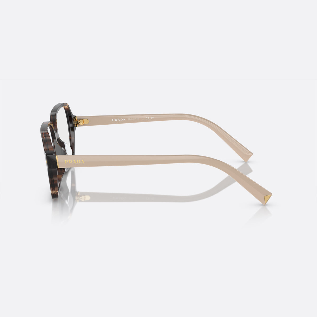 Prada PR A02V 07R-1O1 D eyeglasses, havana rectangle frame for women, plain double bridge, brand lettering on temples