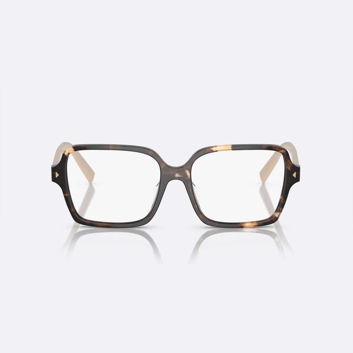 Prada PR A02V 07R-1O1 D eyeglasses, havana rectangle frame for women, plain double bridge, brand lettering on temples