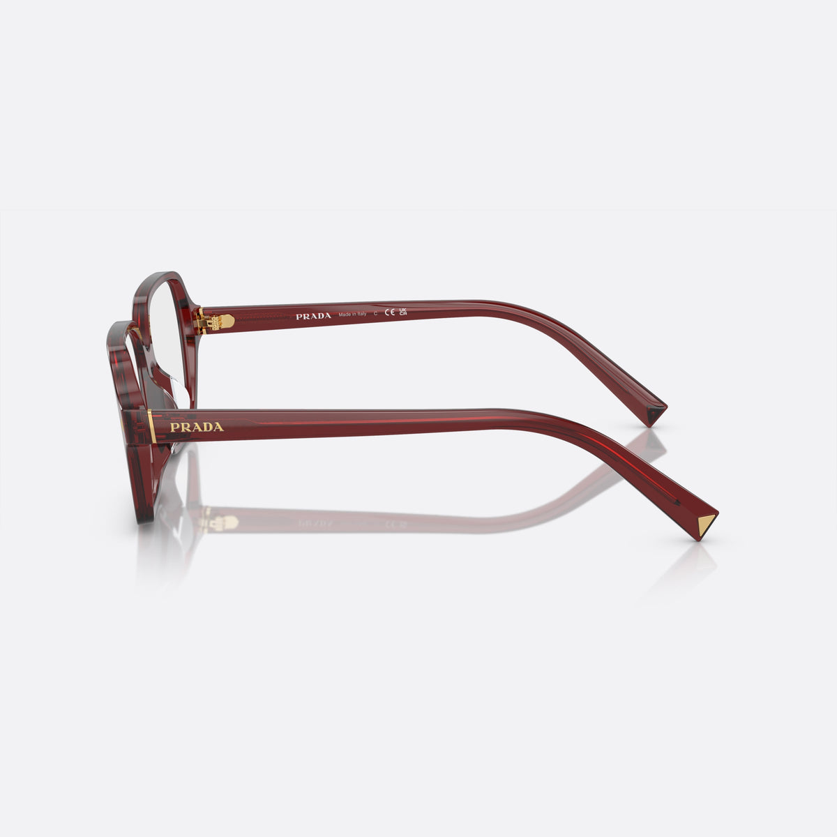 Rame ochelari de vedere Prada PR A02V 16P-1O1, geometrica roșu, pentru femei, punte simplă, literele brandului pe brațe, ramă completă, vedere laterală