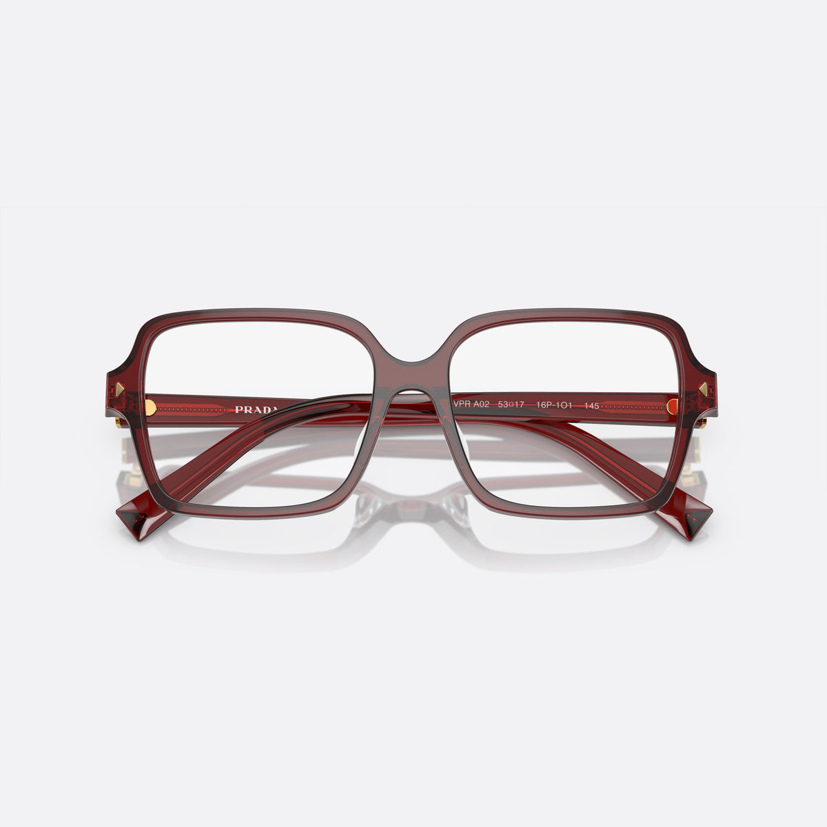Rame ochelari de vedere Prada PR A02V 16P-1O1, geometrica roșu, pentru femei, punte simplă, literele brandului pe brațe, ramă completă, cu brațele pliate