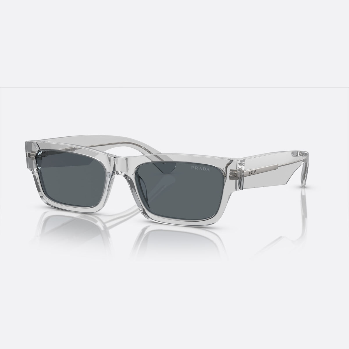 Ochelari de soare Prada PR A03S 17P-0A9, rectangulari gri, pentru bărbați, punte simplă, litere ale brandului pe brațe, ramă completă