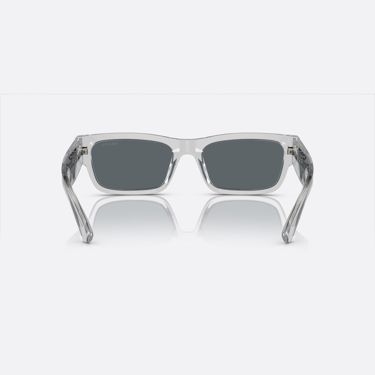 Ochelari de soare Prada PR A03S 17P-0A9, rectangulari gri, pentru bărbați, punte simplă, litere ale brandului pe brațe, ramă completă, vedere din spate