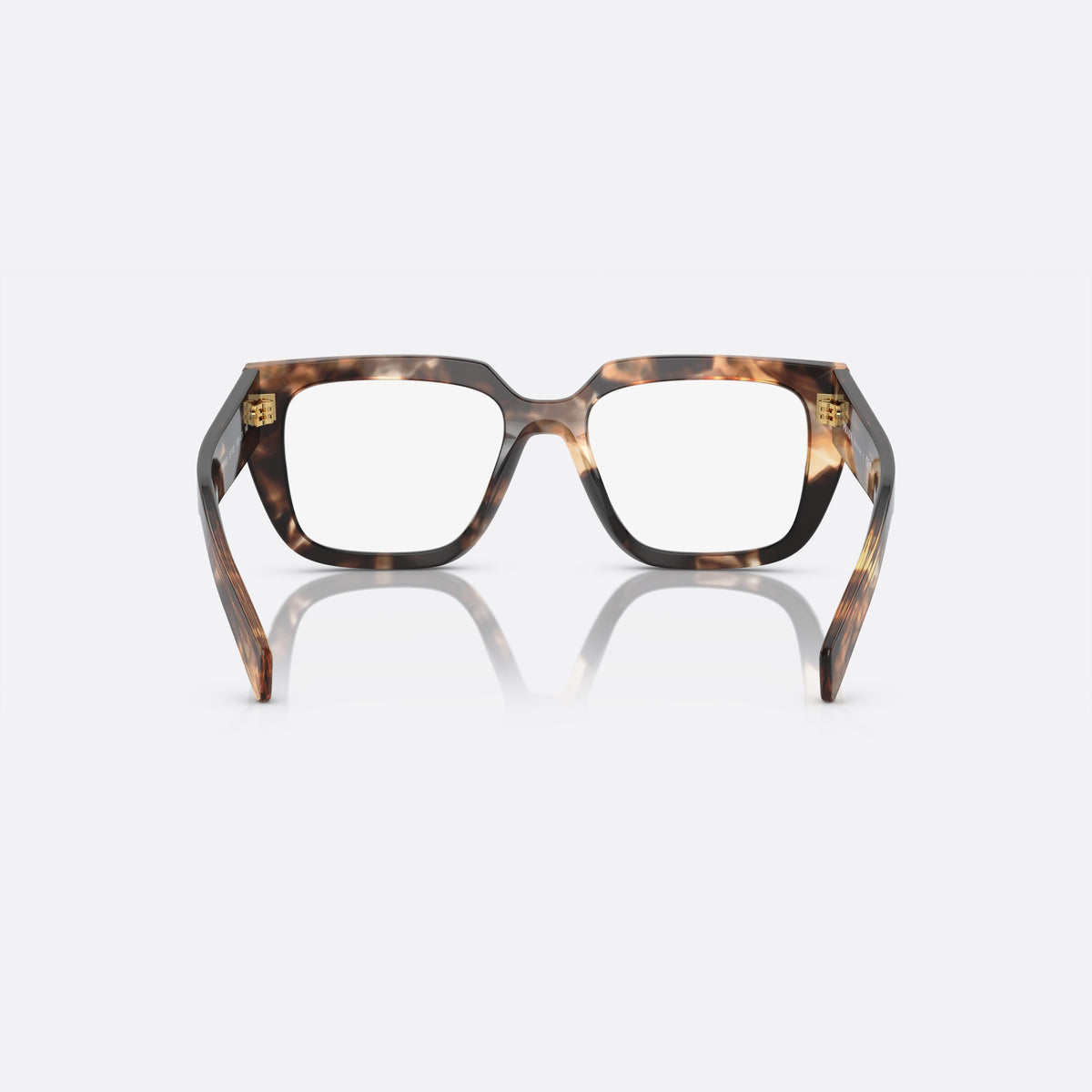 Prada PR A03V 14P-1O1 N eyeglasses, havana irregular frame for women, plain double bridge, brand lettering on temples