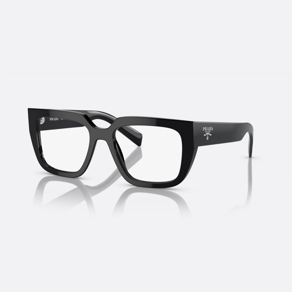 Rame ochelari de vedere Prada PR A03V 16K-1O1 M, neregulat negru, pentru femei, punte dublă cu partea superioară dreaptă, ramă completă