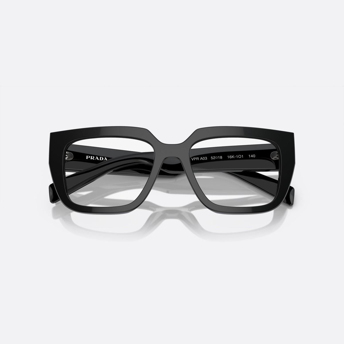 Rame ochelari de vedere Prada PR A03V 16K-1O1 M, neregulat negru, pentru femei, punte dublă cu partea superioară dreaptă, ramă completă
