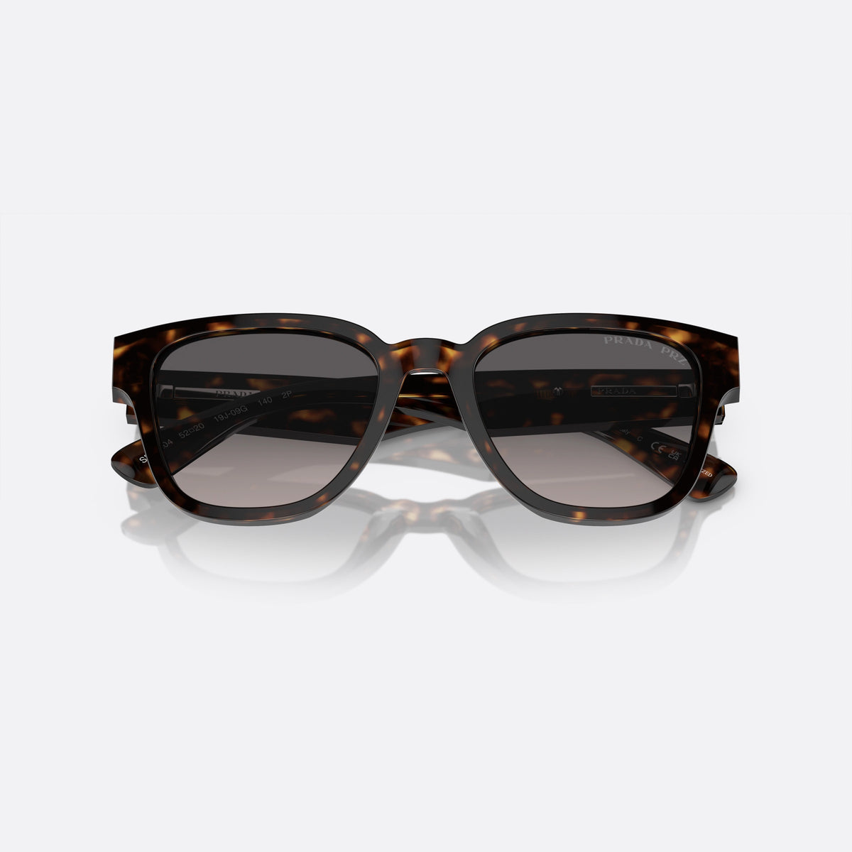 Prada PR A04S 19J-09G sunglasses, silver pantos frame for men, plain double bridge, brand lettering on temples, folded