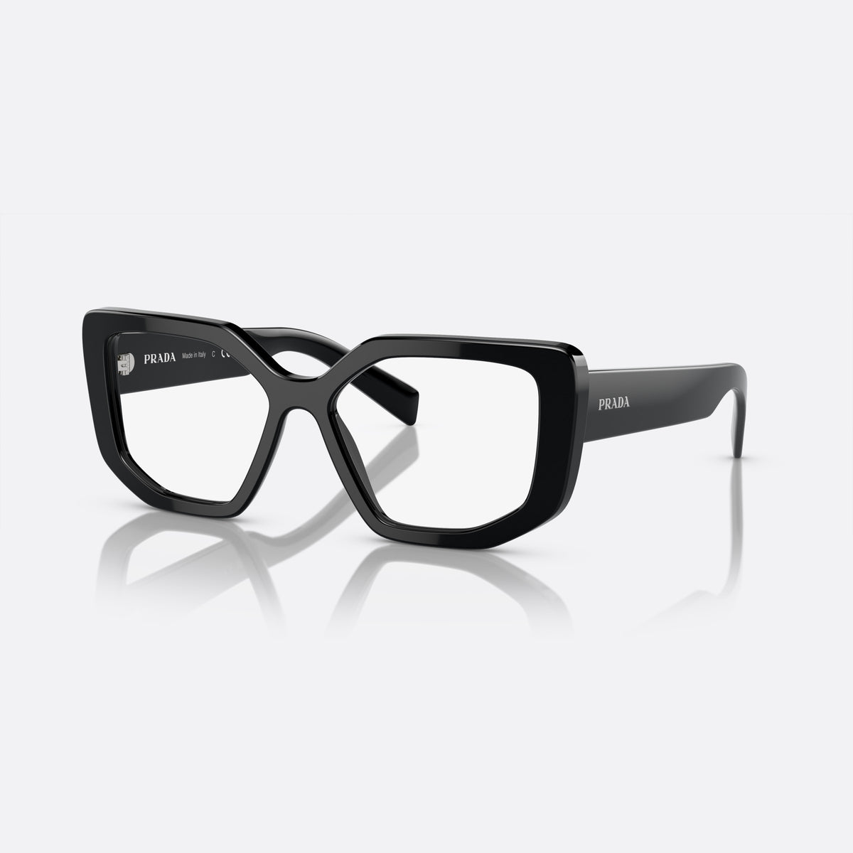 Rame ochelari de vedere Prada PR A04V 1AB-1O1 C, neregulat negru, pentru femei, punte keyhole, literele brandului pe brațe
