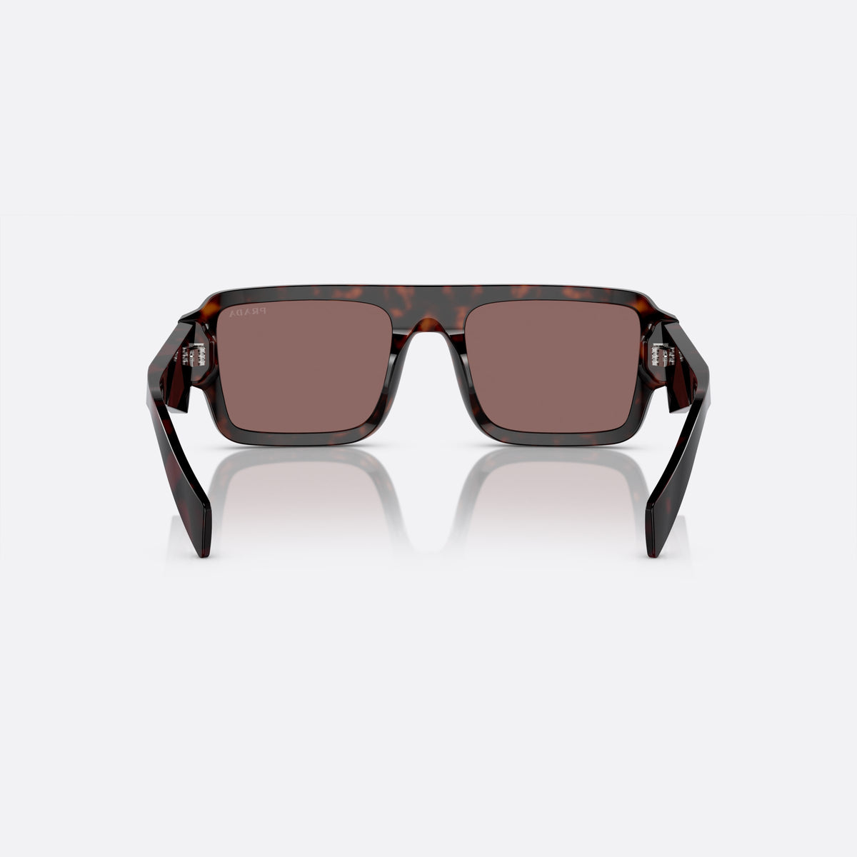Ochelari de soare Prada PR A05S 17N-90B S, geometrica maro, pentru bărbați, punte simplă, literele brandului pe brațe, ramă completă, vedere din spate