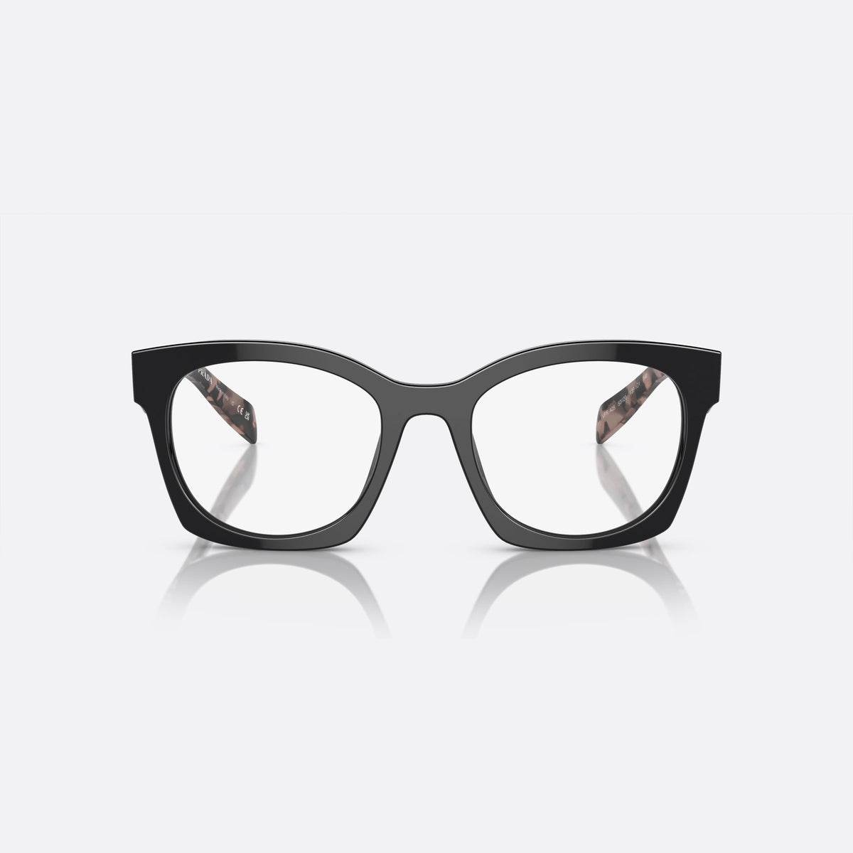 Rame ochelari de vedere Prada PR A05V 13P-1O1, fluture negru, pentru femei, punte simplă, literele brandului pe brațe, ramă completă, vedere din față