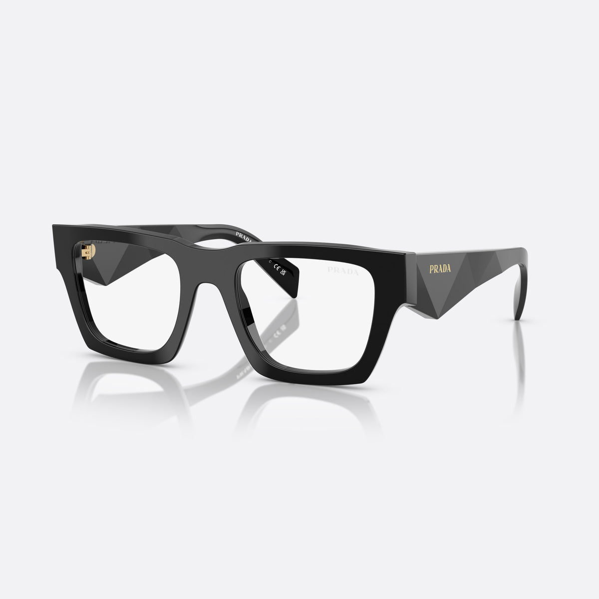 Prada PR A06S 16K08N BL sunglasses, black pantos frame for men, plain bridge, integrated into front, full-rim thick frame