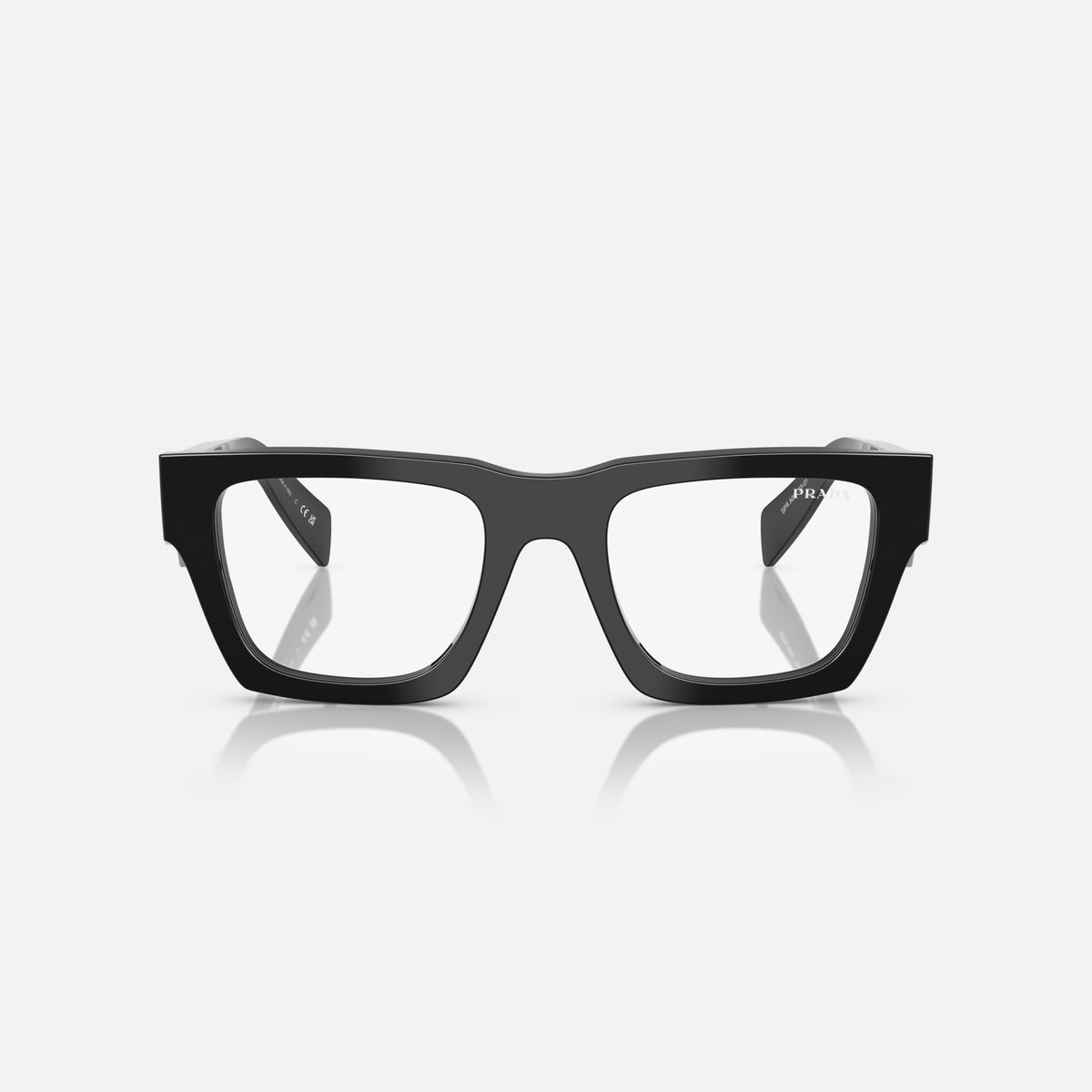 Prada PR A06S 16K08N BL sunglasses, black pantos frame for men, plain bridge, integrated into front, full-rim thick frame, front view