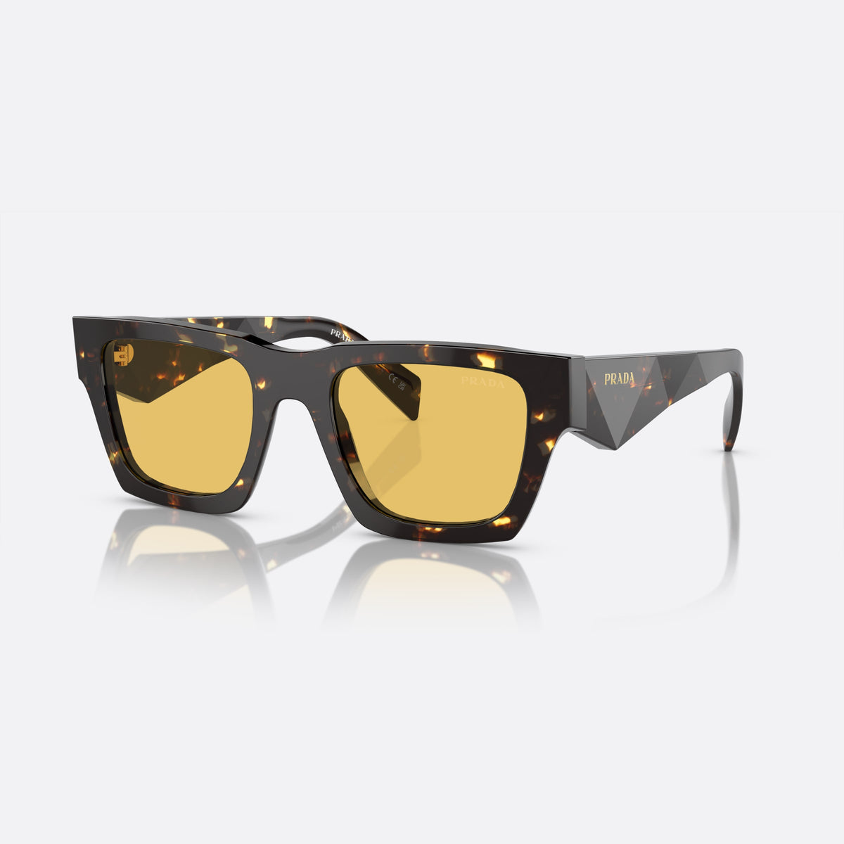 Prada PR A06S 16O-10C C sunglasses, brown pillow frame for men, plain integrated bridge, brand lettering on the temples