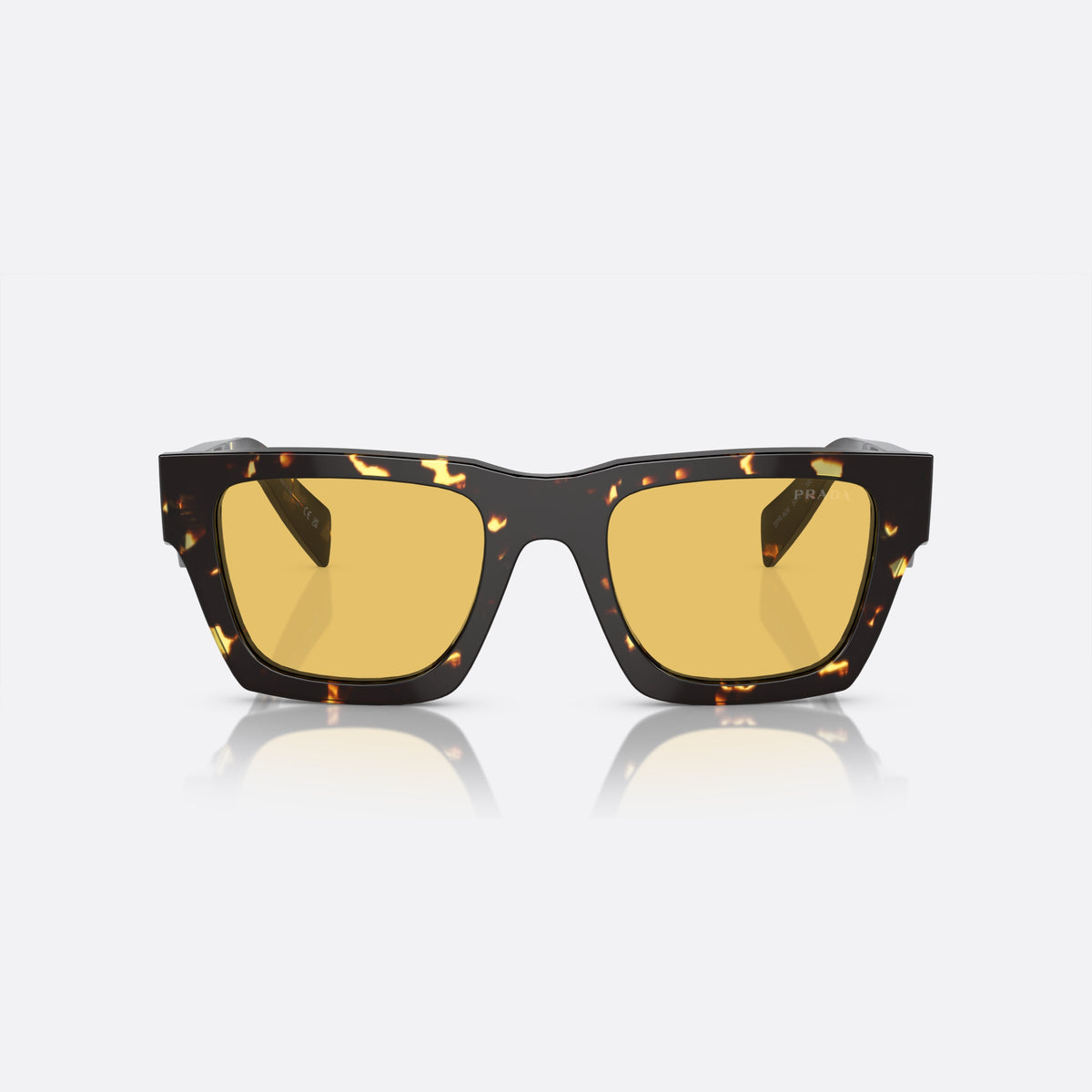 Prada PR A06S 16O-10C C sunglasses, brown pillow frame for men, plain integrated bridge, brand lettering on the temples, front view