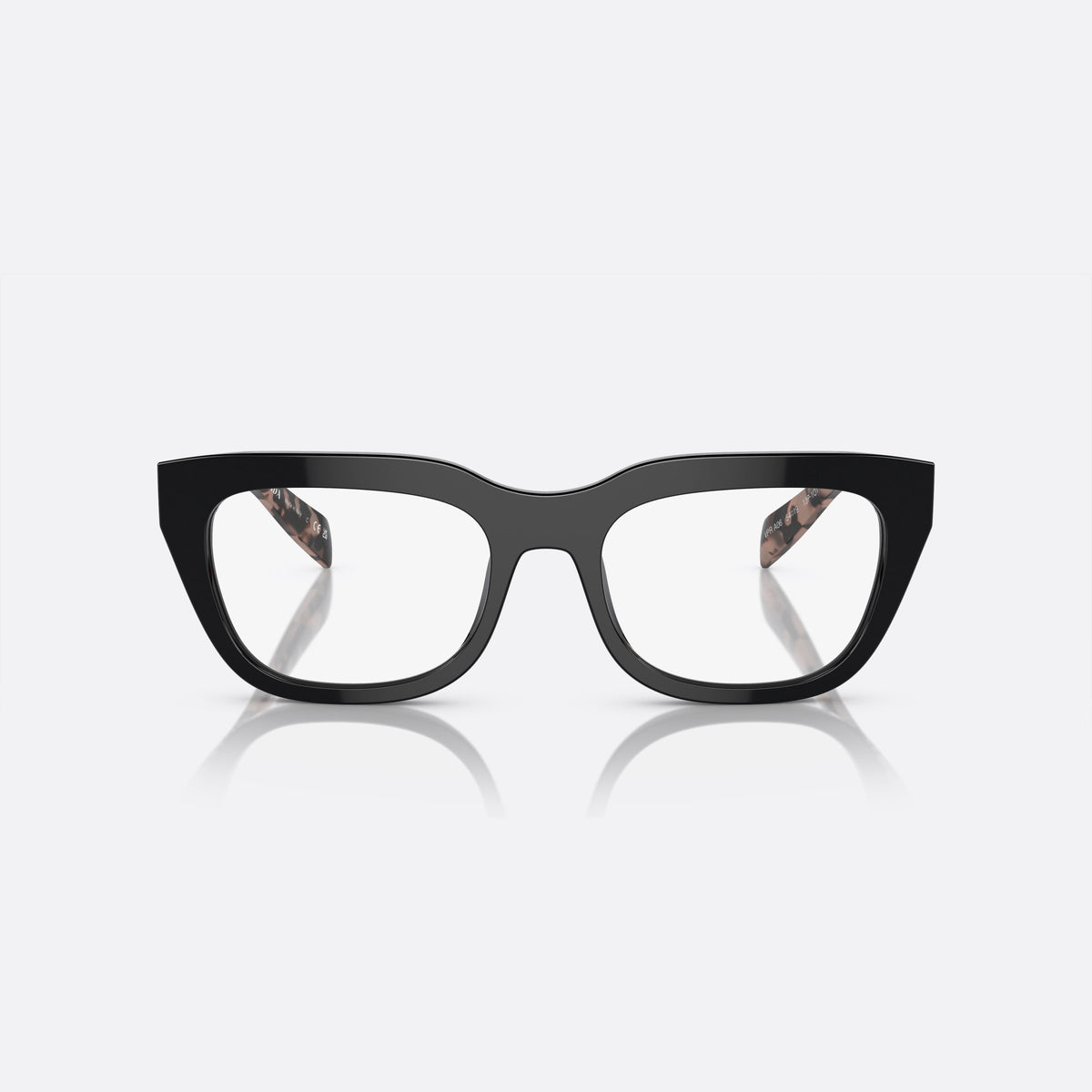 Prada PR A06V 13P-1O1 A eyeglasses, black geometric frame for women, plain bridge, integrated into front, full-rim frame, front view