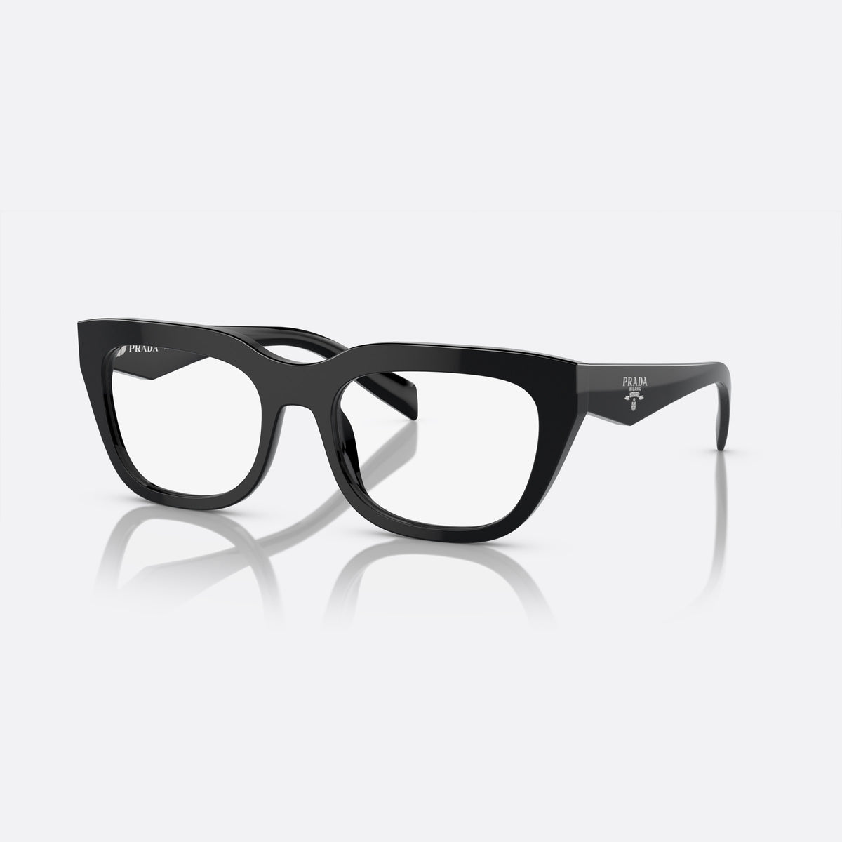 Rame ochelari de vedere Prada PR A06V 16K-1O1 M, geometrica negru, pentru femei, punte simplă integrată, literele brandului pe brațe