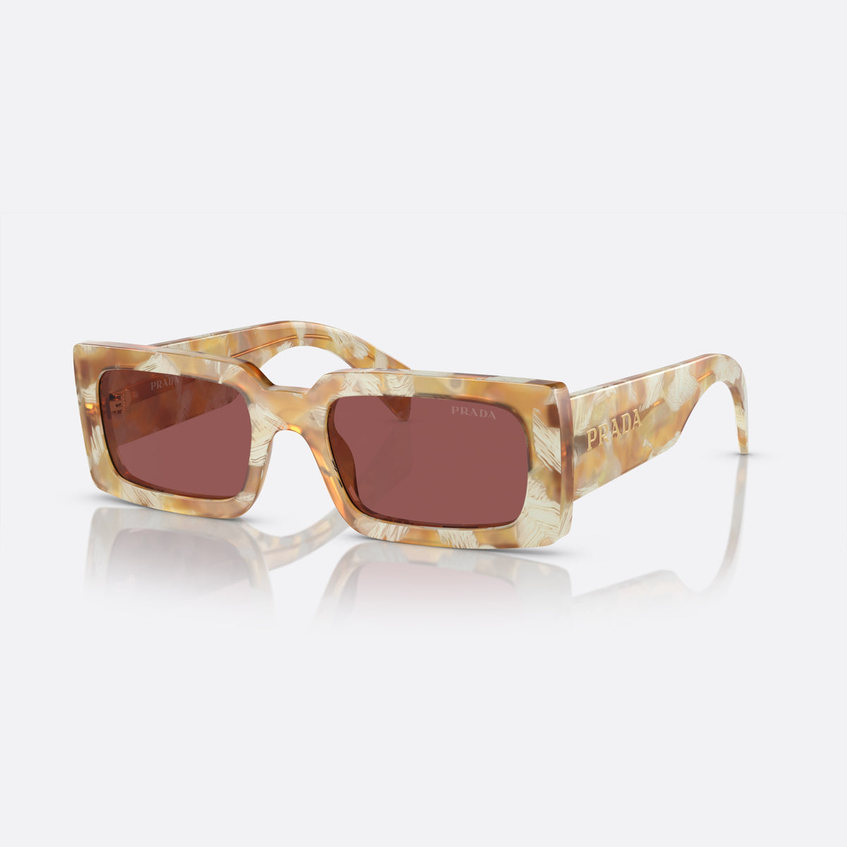 Ochelari de soare Prada PR A07S 19N-08S B, rectangulari maro, pentru femei, punte dublă simplă, brațe late conice