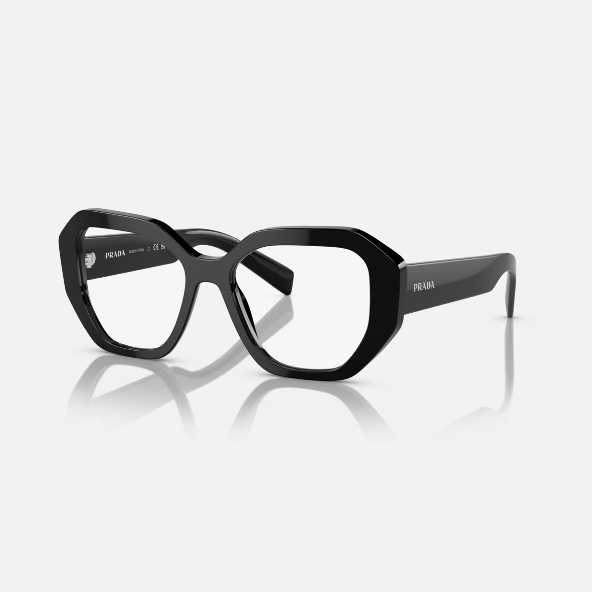 Rame ochelari de vedere Prada PR A07V 1AB-1O1 B, geometrica negru, pentru femei, punte simplă integrată, literele brandului pe brațe