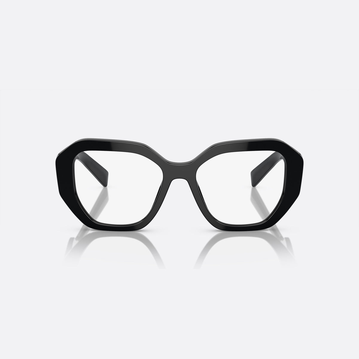Rame ochelari de vedere Prada PR A07V 1AB-1O1 B, geometrica negru, pentru femei, punte simplă integrată, literele brandului pe brațe, vedere din față
