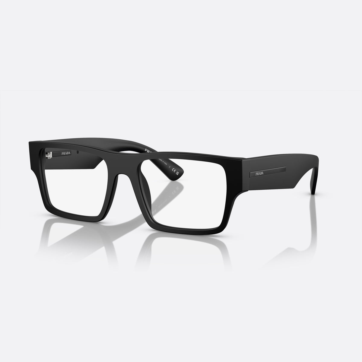 Rame ochelari de vedere Prada PR A08V 12P-1O1 V, geometrica negru, pentru bărbați, punte dublă simplă, literele brandului pe brațe