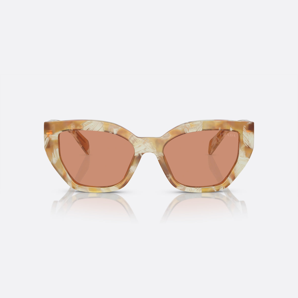 Ochelari de soare Prada PR A09S 19N-20D V, fluture maro, pentru femei, punte integrată cu partea superioară simplă, vedere din față