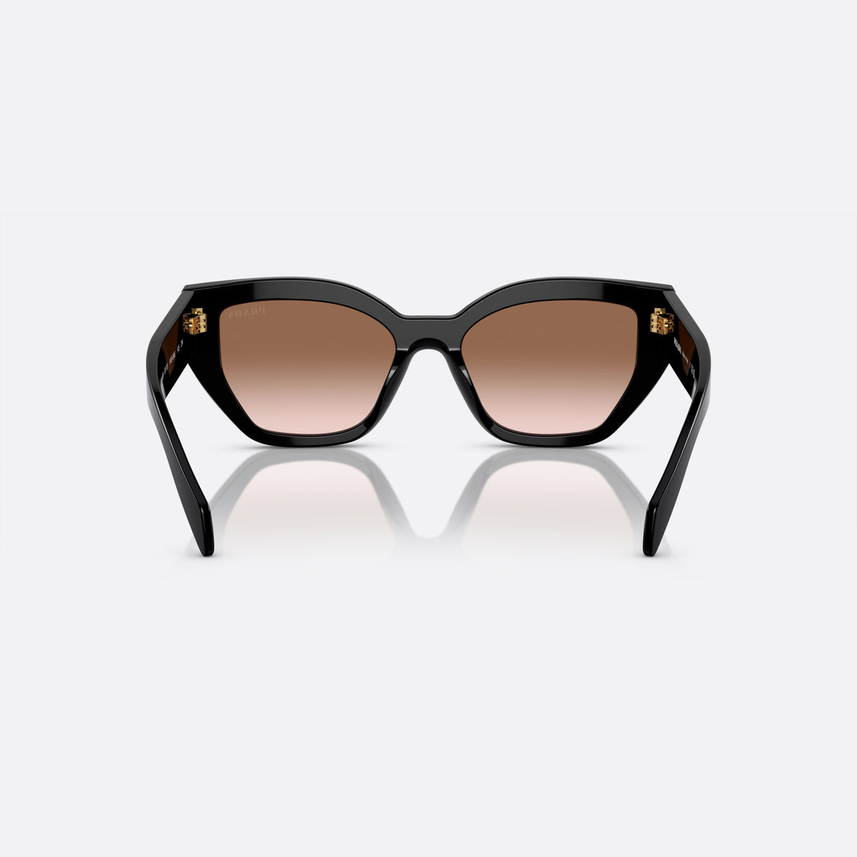 Ochelari de soare Prada PR A09S 1AB-0A6, fluture negru, pentru femei, punte simplă, literele brandului pe brațe, ramă completă, vedere din spate