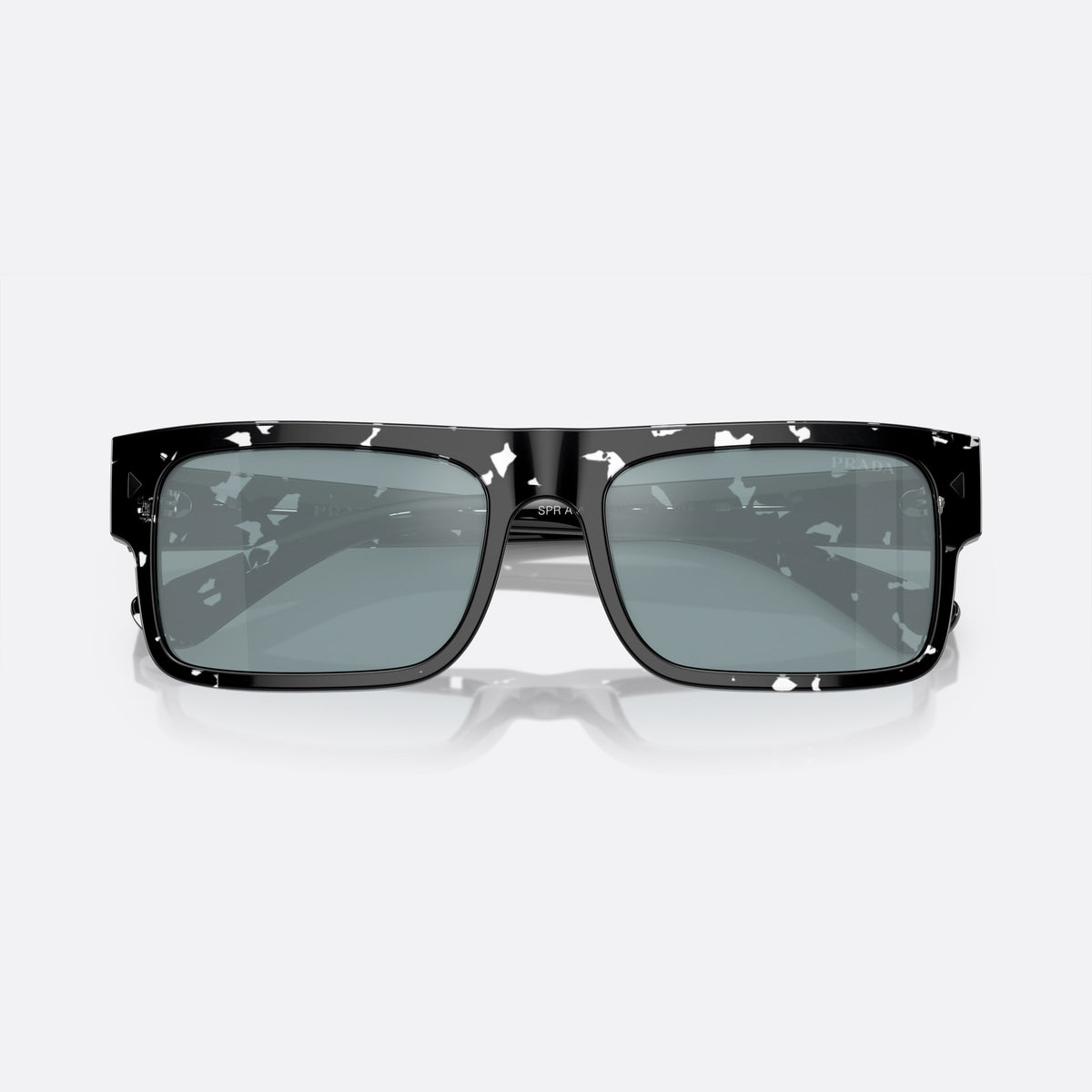 Prada PR A10S 15O01A sunglasses, brown rectangle frame for men, plain bridge, brand lettering on temples, full-rim frame, folded