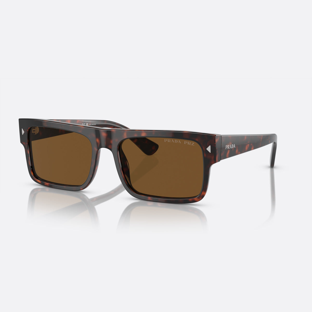 Prada PR A10S 17N01D sunglasses, havana rectangle frame for men, plain bridge, brand lettering on temples