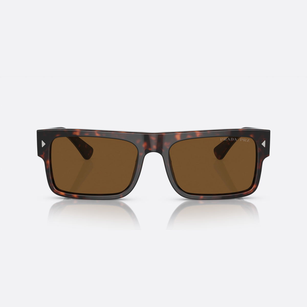 Prada PR A10S 17N01D sunglasses, havana rectangle frame for men, plain bridge, brand lettering on temples, front view