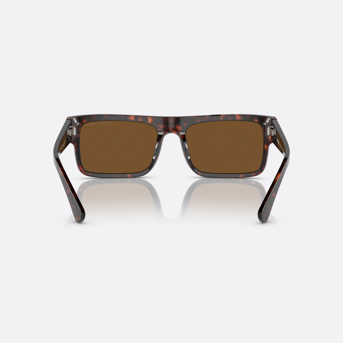 Prada PR A10S 17N01D sunglasses, havana rectangle frame for men, plain bridge, brand lettering on temples, back view