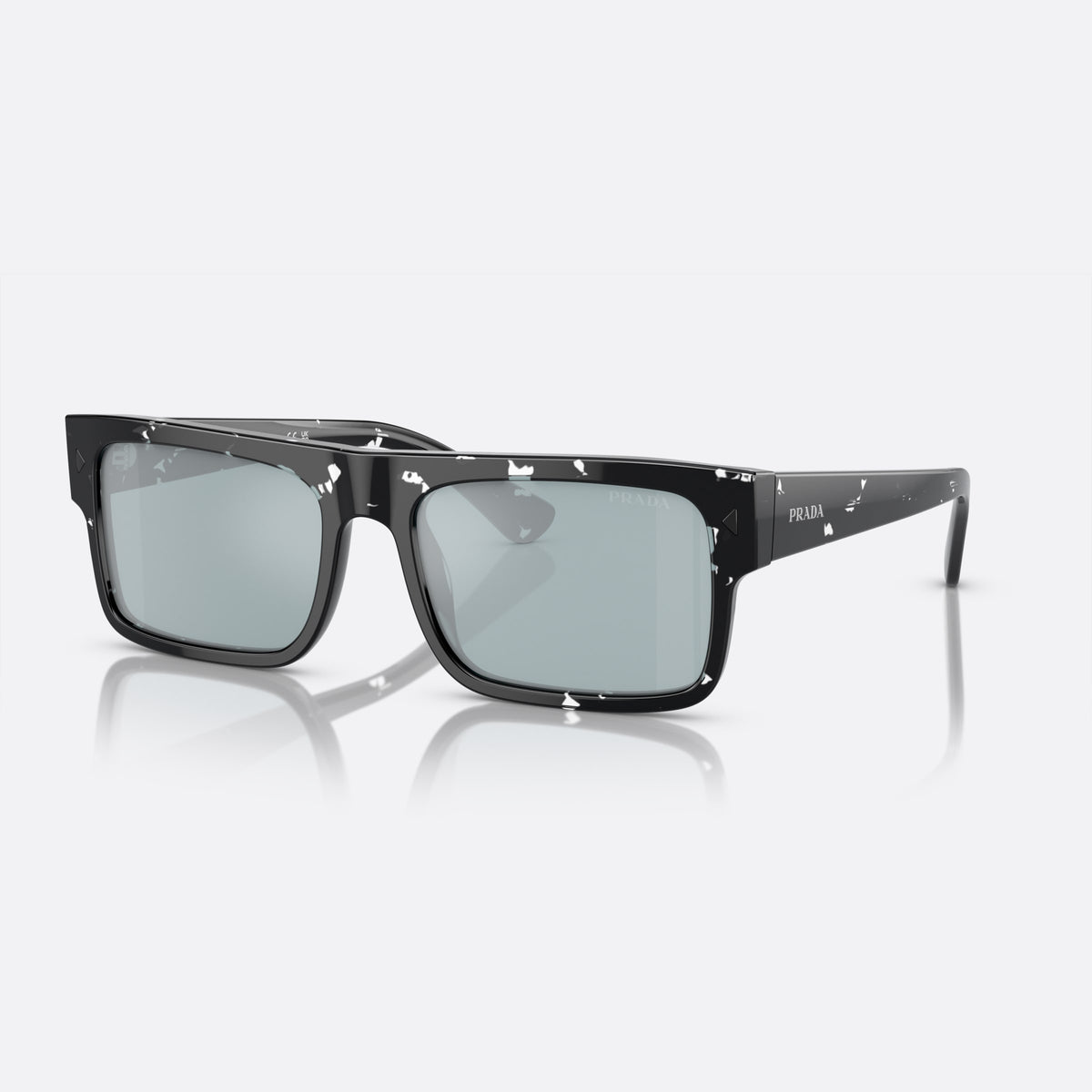 Prada PR A10S 59 sunglasses, brown rectangle frame for men, plain double-bar bridge, brand lettering on temples
