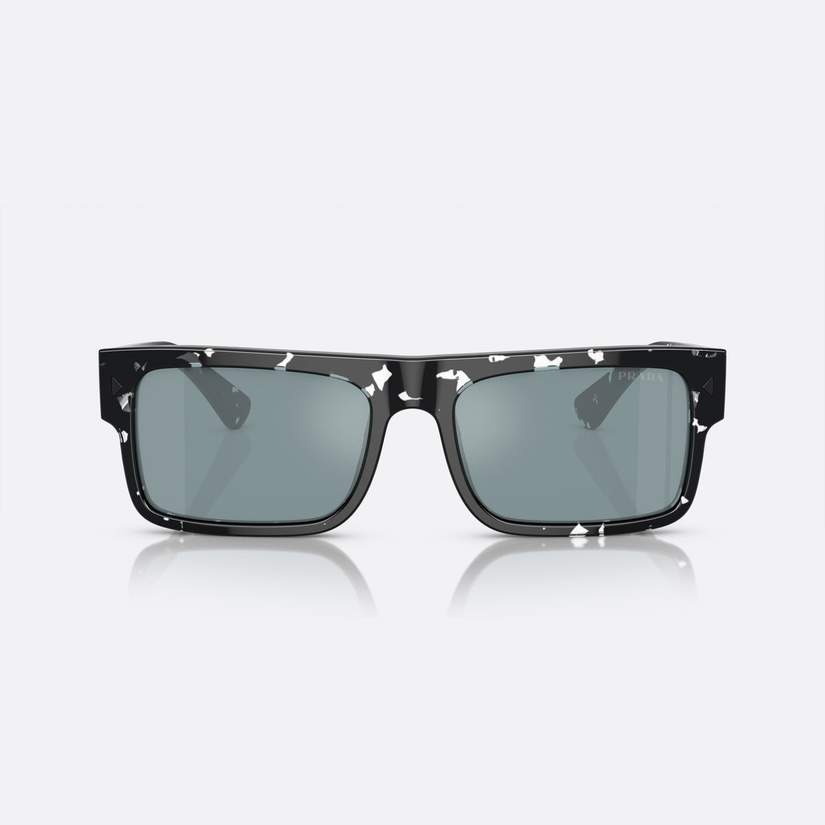 Prada PR A10S 59 sunglasses, brown rectangle frame for men, plain double-bar bridge, brand lettering on temples, front view