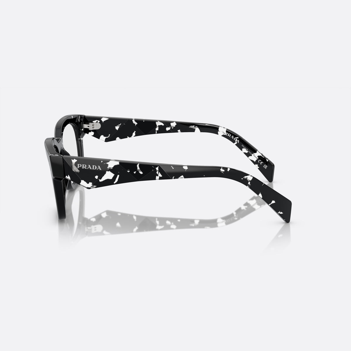 Prada PR A10V 15O-1O1 X eyeglasses, havana rectangle frame for men, plain double-arch bridge, brand lettering on temples