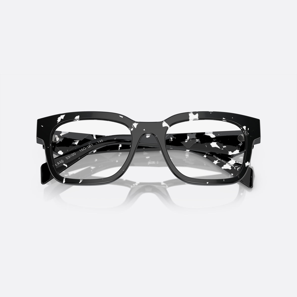 Prada PR A10V 15O-1O1 X eyeglasses, havana rectangle frame for men, plain double-arch bridge, brand lettering on temples