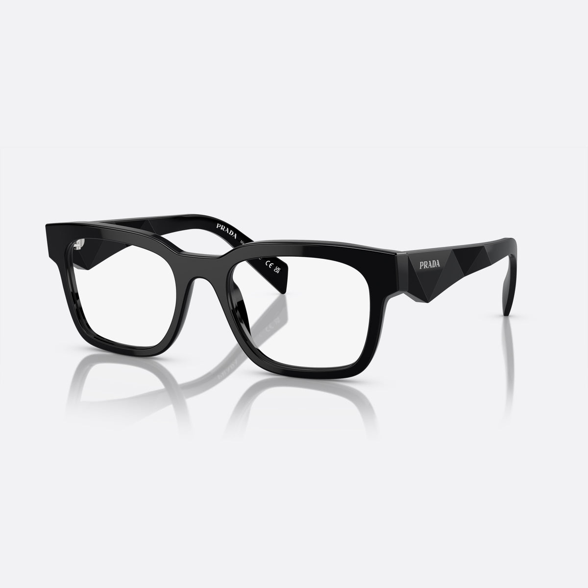 Prada PR A10V 16K-1O1 M eyeglasses, black rectangle frame for men, plain acetate bridge, brand lettering on temples