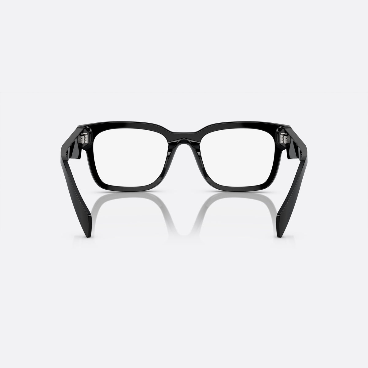 Prada PR A10V 16K-1O1 M eyeglasses, black rectangle frame for men, plain acetate bridge, brand lettering on temples
