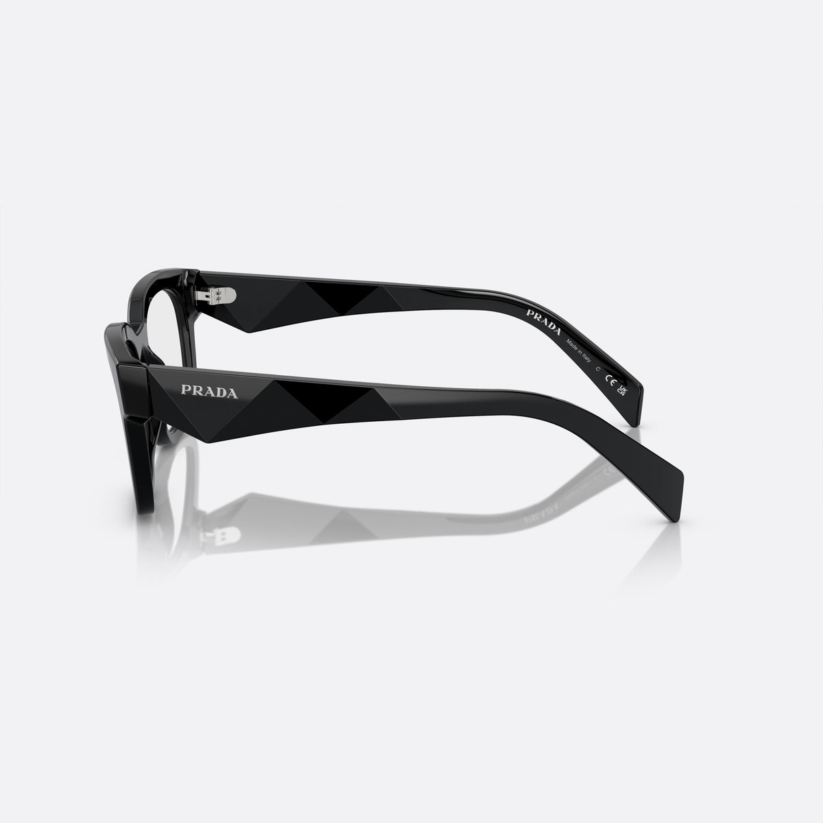 Prada PR A10V 16K-1O1 M eyeglasses, black rectangle frame for men, plain acetate bridge, brand lettering on temples