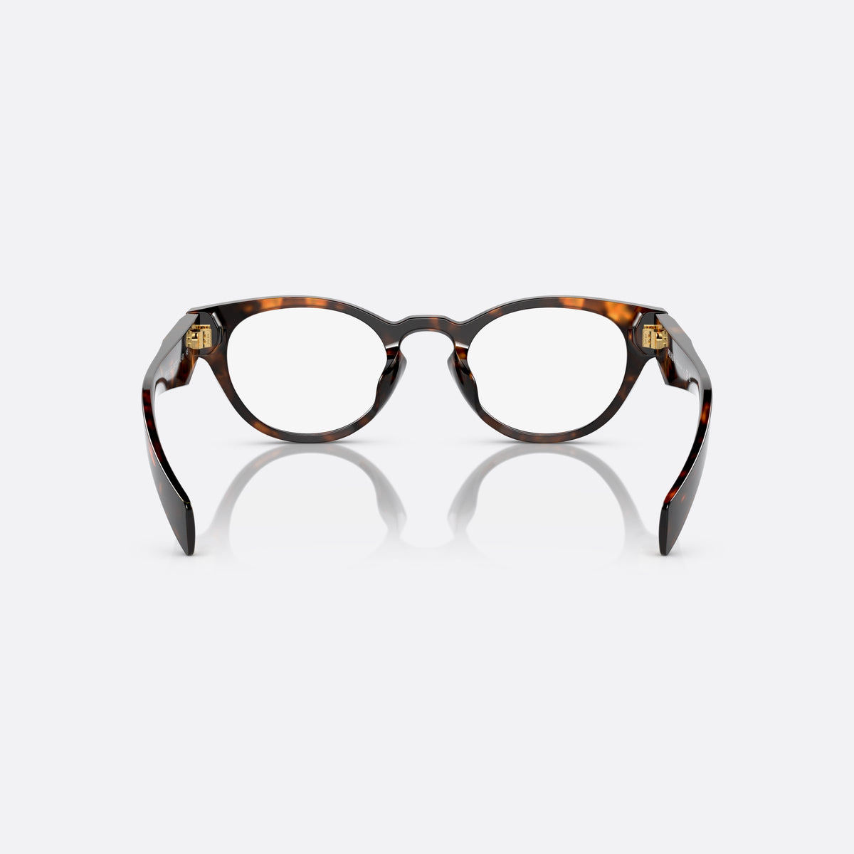 Rame ochelari de vedere Prada PR A11VD 14L1O1, rotunzi havana, pentru femei, punte keyhole, literele brandului pe brațe, vedere din spate