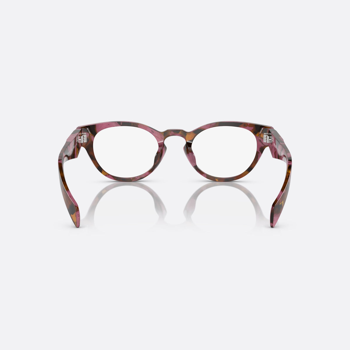 Rame ochelari de vedere Prada PR A11VD 18N1O1, rotunzi roz, pentru femei, punte keyhole, literele brandului pe brațe, ramă completă, vedere din spate